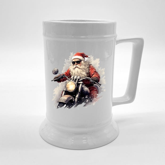 Motorcycling Santa Claus Christmas Is Coming Gift Front & Back Beer Stein