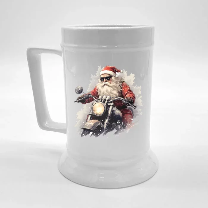 Motorcycling Santa Claus Christmas Is Coming Gift Front & Back Beer Stein