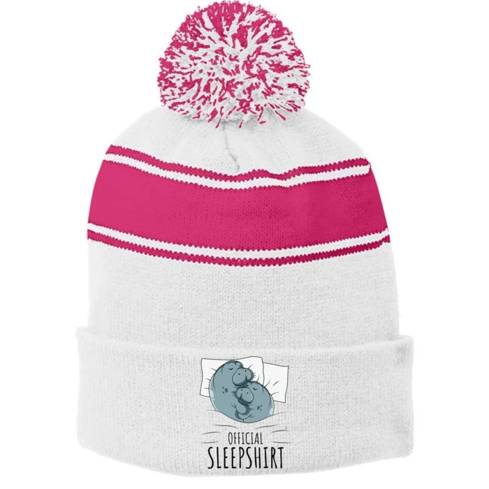 Manatee Sea Cow Sleep Stripe Pom Pom Beanie