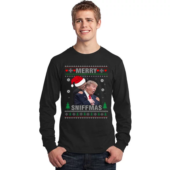 Merry Sniffmas Christmas Anti Biden Ugly Christmas Sweater Tall Long Sleeve T-Shirt