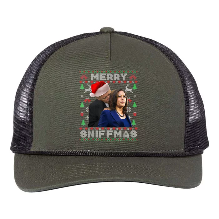 Merry Sniffmas Christmas Anti Biden Kamala Ugly Xmas Sweater Retro Rope Trucker Hat Cap