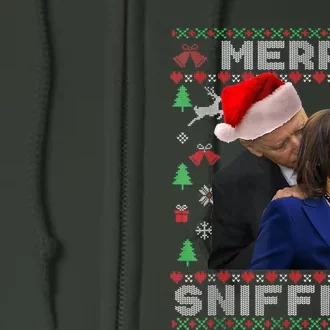 Merry Sniffmas Christmas Anti Biden Kamala Ugly Xmas Sweater Full Zip Hoodie