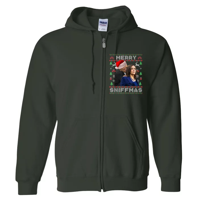 Merry Sniffmas Christmas Anti Biden Kamala Ugly Xmas Sweater Full Zip Hoodie