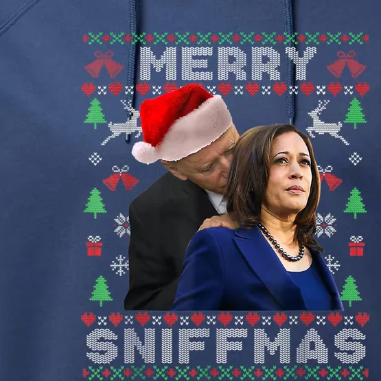 Merry Sniffmas Christmas Anti Biden Kamala Ugly Xmas Sweater Performance Fleece Hoodie