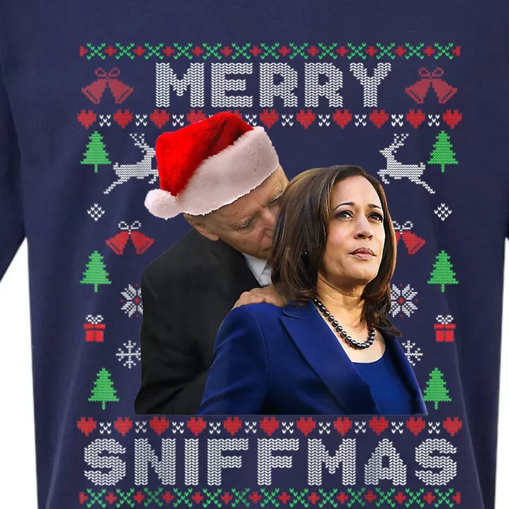 Merry Sniffmas Christmas Anti Biden Kamala Ugly Xmas Sweater Sueded Cloud Jersey T-Shirt