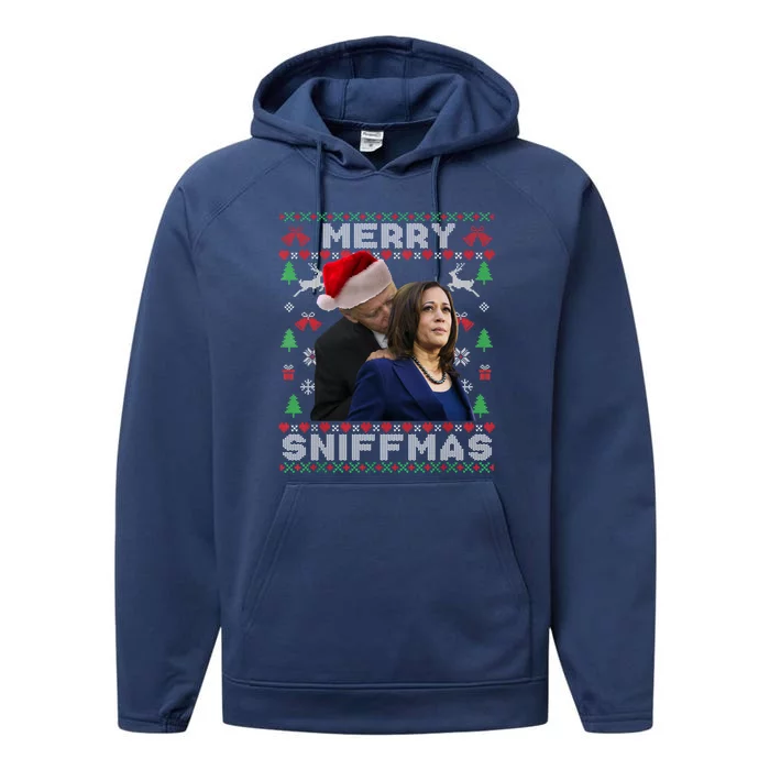 Merry Sniffmas Christmas Anti Biden Ugly Christmas Sweater Great Gift Performance Fleece Hoodie