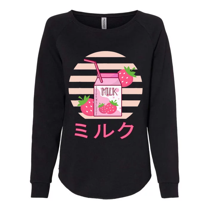 Milk Shake Carton Funny Japanese Kawaii Strawberry Retro 90s Womens California Wash Sweatshirt