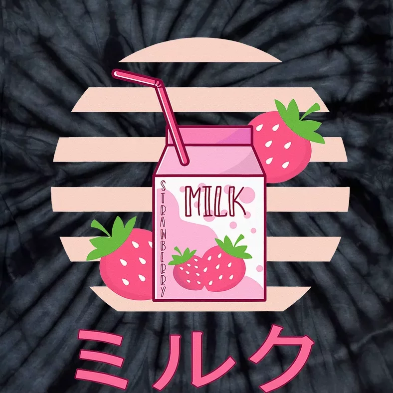 Milk Shake Carton Funny Japanese Kawaii Strawberry Retro 90s Tie-Dye T-Shirt