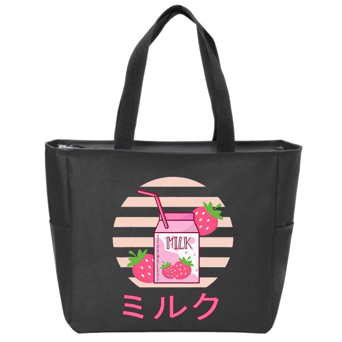 Milk Shake Carton Funny Japanese Kawaii Strawberry Retro 90s Zip Tote Bag