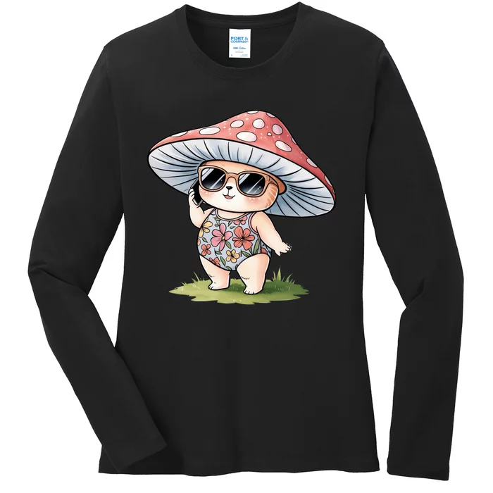 Mushroom Summer Chic Natureinspired Boho Style Ladies Long Sleeve Shirt