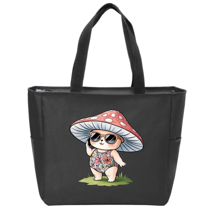 Mushroom Summer Chic Natureinspired Boho Style Zip Tote Bag