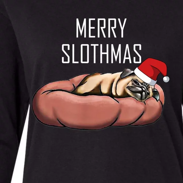 Merry Slothmas Christmas Sloth Pajamas Santa Hat Xmas Sloth Meaningful Gift Womens Cotton Relaxed Long Sleeve T-Shirt