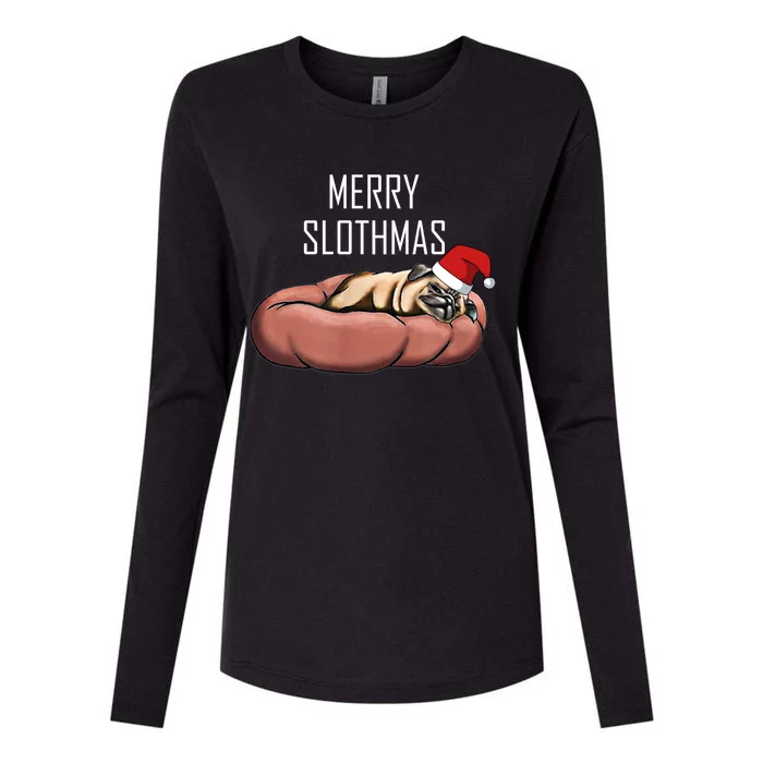 Merry Slothmas Christmas Sloth Pajamas Santa Hat Xmas Sloth Meaningful Gift Womens Cotton Relaxed Long Sleeve T-Shirt