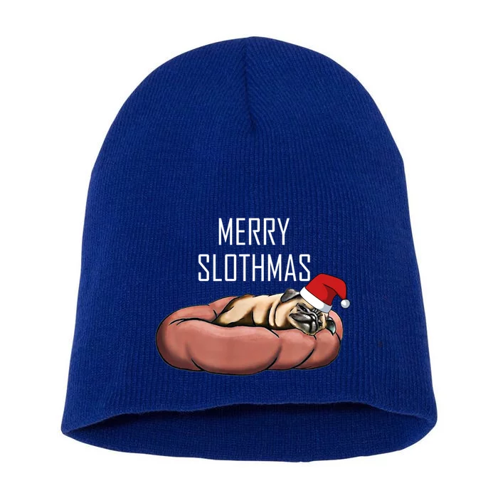 Merry Slothmas Christmas Sloth Pajamas Santa Hat Xmas Sloth Meaningful Gift Short Acrylic Beanie