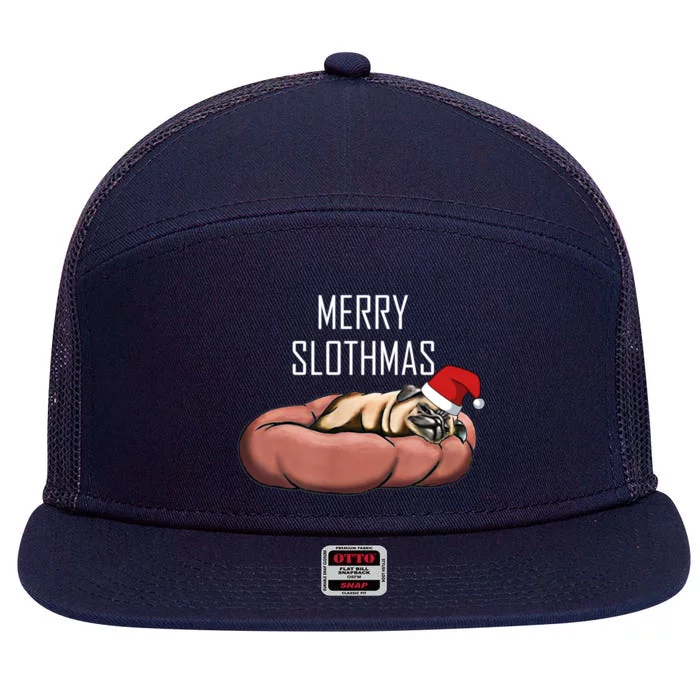 Merry Slothmas Christmas Sloth Pajamas Santa Hat Xmas Sloth Meaningful Gift 7 Panel Mesh Trucker Snapback Hat