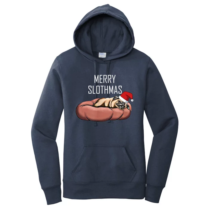 Merry Slothmas Christmas Sloth Pajamas Santa Hat Xmas Sloth Meaningful Gift Women's Pullover Hoodie