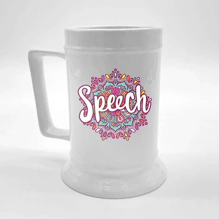 Mandala Speech Cute Therapist Therapy Speechgiftlanguage Slp Gift Front & Back Beer Stein