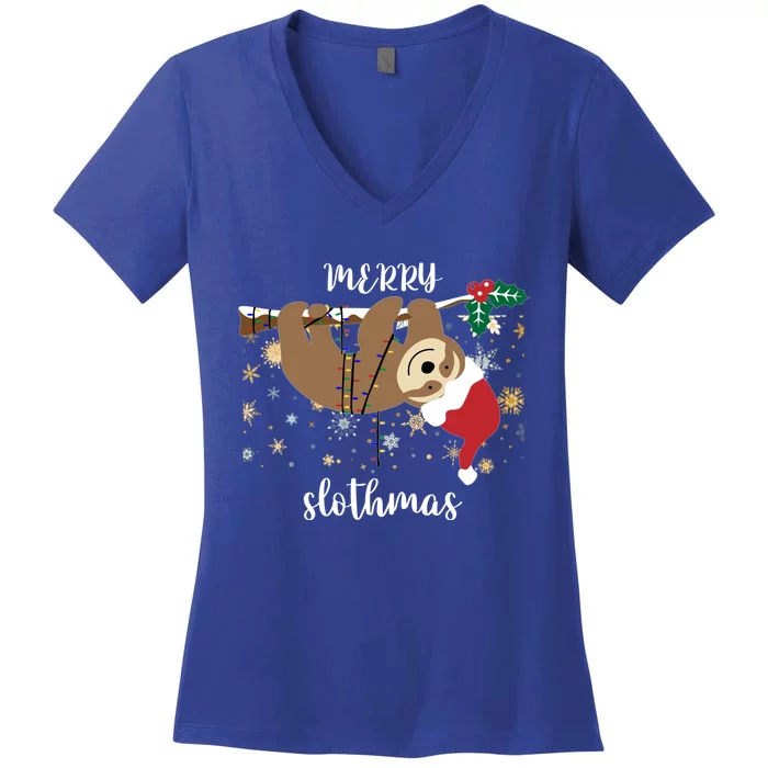 Merry Slothmas Christmas For Sloth Lovers Funny Gift Women's V-Neck T-Shirt