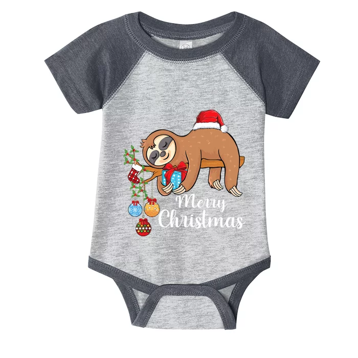 Merry Slothmas Cute Xmas Sloth Santa Hat Christmas Sloth Infant Baby Jersey Bodysuit