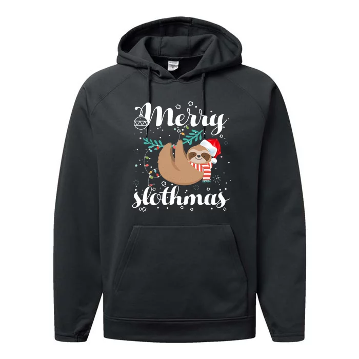 Merry Slothmas Christmas Pajama For Sloth Lovers Performance Fleece Hoodie