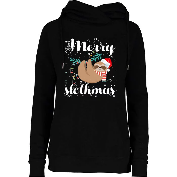 Merry Slothmas Christmas Pajama For Sloth Lovers Womens Funnel Neck Pullover Hood