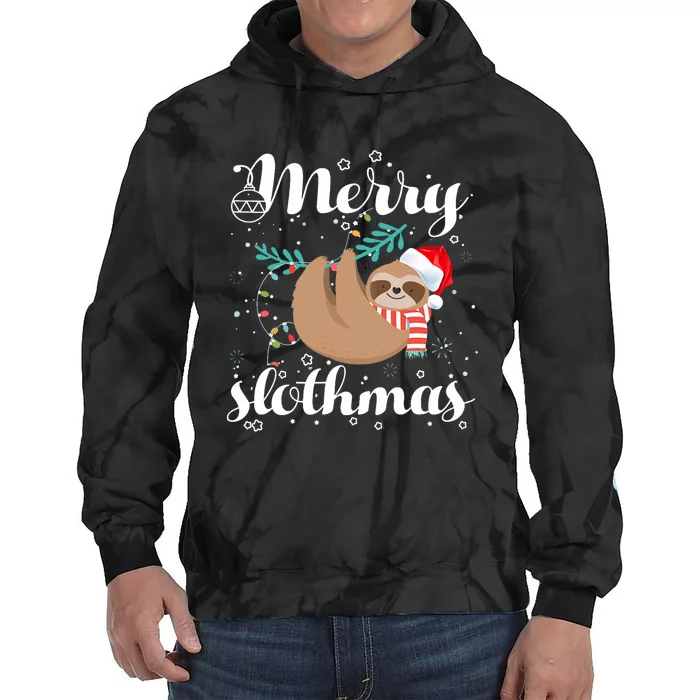 Merry Slothmas Christmas Pajama For Sloth Lovers Tie Dye Hoodie