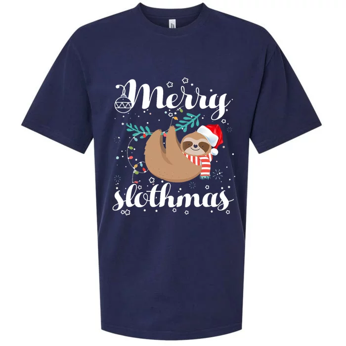 Merry Slothmas Christmas Pajama For Sloth Lovers Sueded Cloud Jersey T-Shirt