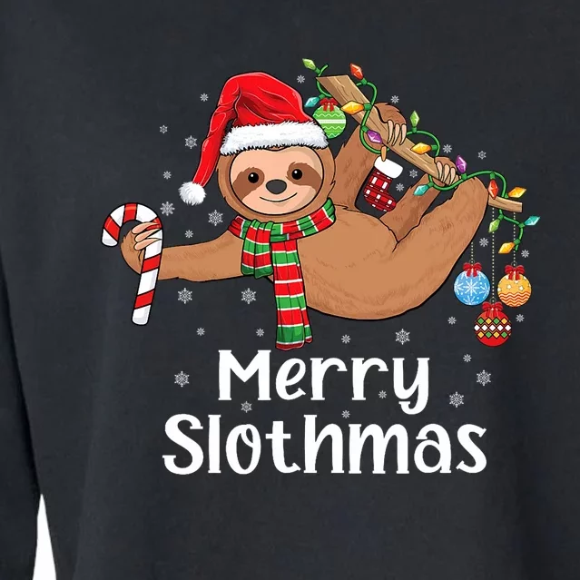 Merry Slothmas Cute Xmas Sloth Santa Hat Christmas Sloth Cropped Pullover Crew