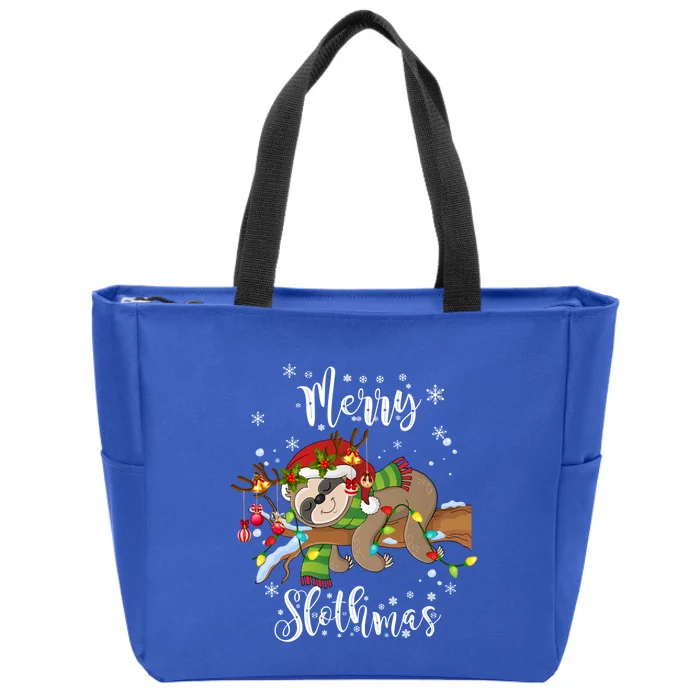 Merry Slothmas Christmas Funny Cute Sloth Gift Zip Tote Bag