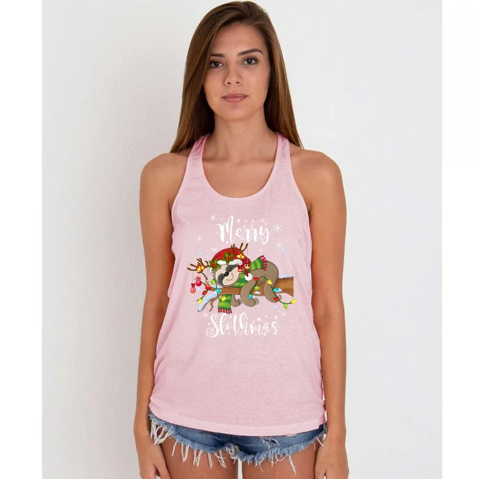 Merry Slothmas Christmas Funny Cute Sloth Gift Women's Knotted Racerback Tank