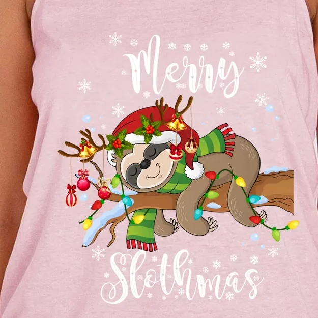 Merry Slothmas Christmas Funny Cute Sloth Gift Women's Knotted Racerback Tank