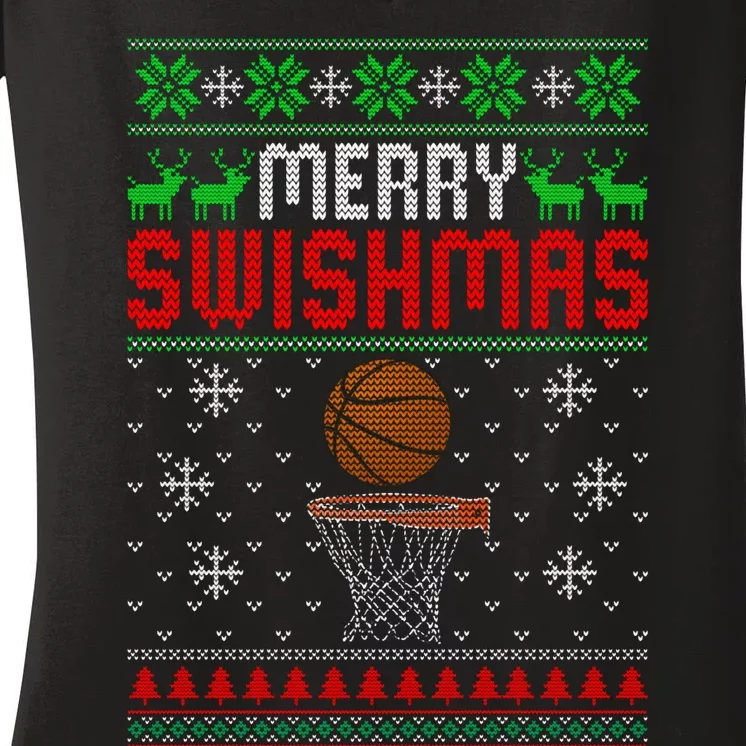 Merry Swishmas Christmas Basketball Player Women's V-Neck T-Shirt