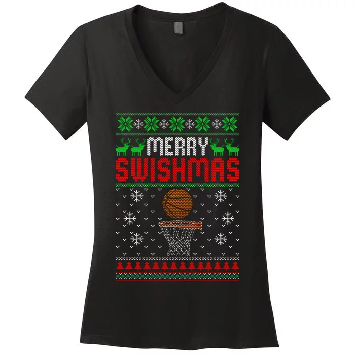 Merry Swishmas Christmas Basketball Player Women's V-Neck T-Shirt