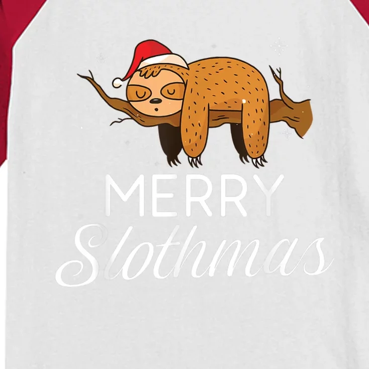 Merry Slothmas Christmas Funny Cute Sloth Gift Kids Colorblock Raglan Jersey