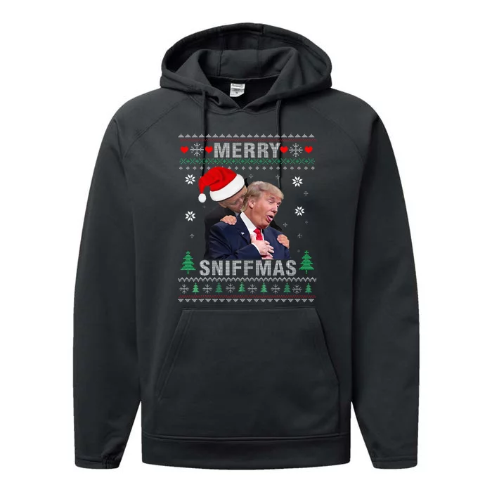 Merry Sniffmas Christmas Anti Biden Ugly Christmas Sweater Performance Fleece Hoodie