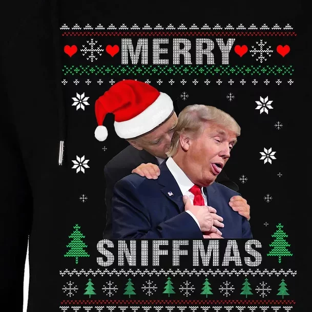 Merry Sniffmas Christmas Anti Biden Ugly Christmas Sweater Womens Funnel Neck Pullover Hood