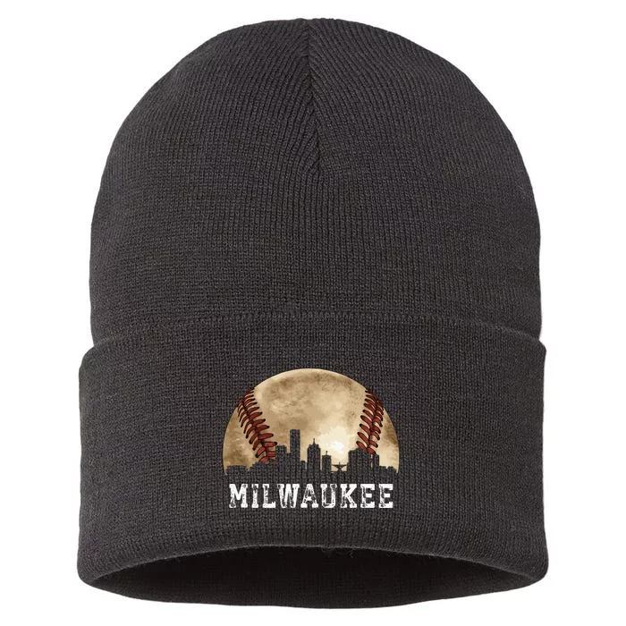 Milwaukee Skyline City Vintage Baseball Lover Sustainable Knit Beanie