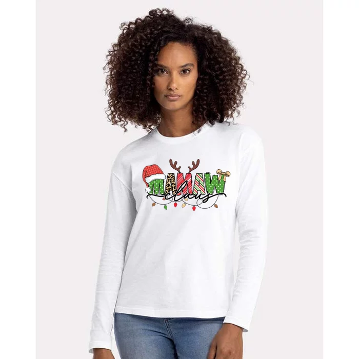 Mamaw Santa Claus Christmas Lights Pajama Family Matching Cool Gift Womens Cotton Relaxed Long Sleeve T-Shirt