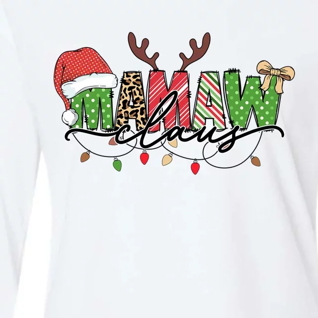 Mamaw Santa Claus Christmas Lights Pajama Family Matching Cool Gift Womens Cotton Relaxed Long Sleeve T-Shirt