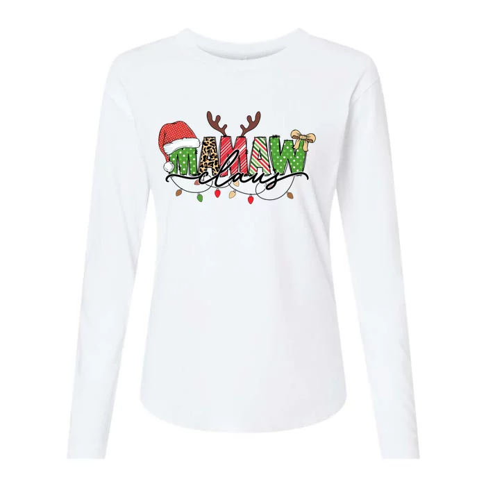 Mamaw Santa Claus Christmas Lights Pajama Family Matching Cool Gift Womens Cotton Relaxed Long Sleeve T-Shirt