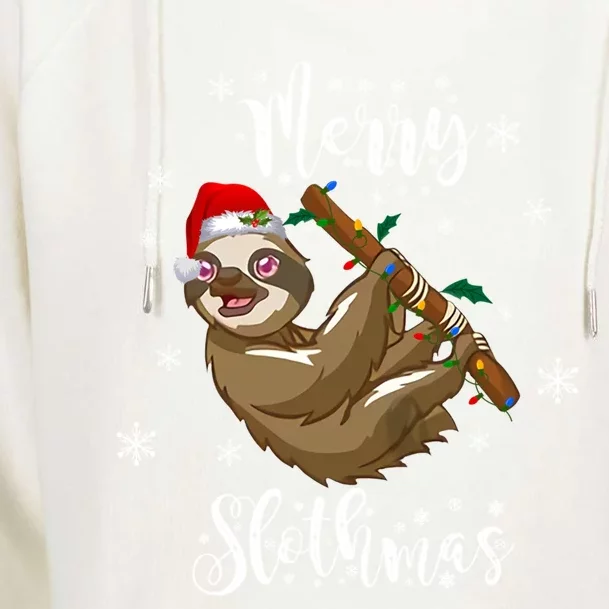 Merry Slothmas Christmas Funny Sloth Gift Womens Funnel Neck Pullover Hood