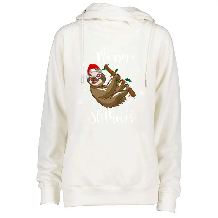 Merry Slothmas Christmas Funny Sloth Gift Womens Funnel Neck Pullover Hood