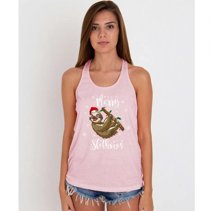 Merry Slothmas Christmas Funny Sloth Gift Women's Knotted Racerback Tank