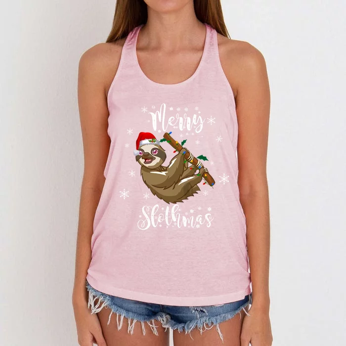 Merry Slothmas Christmas Funny Sloth Gift Women's Knotted Racerback Tank