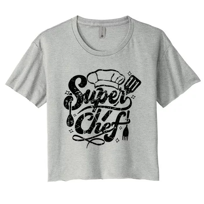 Men Super Chef Design Mom Dad Loves Cooking Foods Funny Gift Women's Crop Top Tee