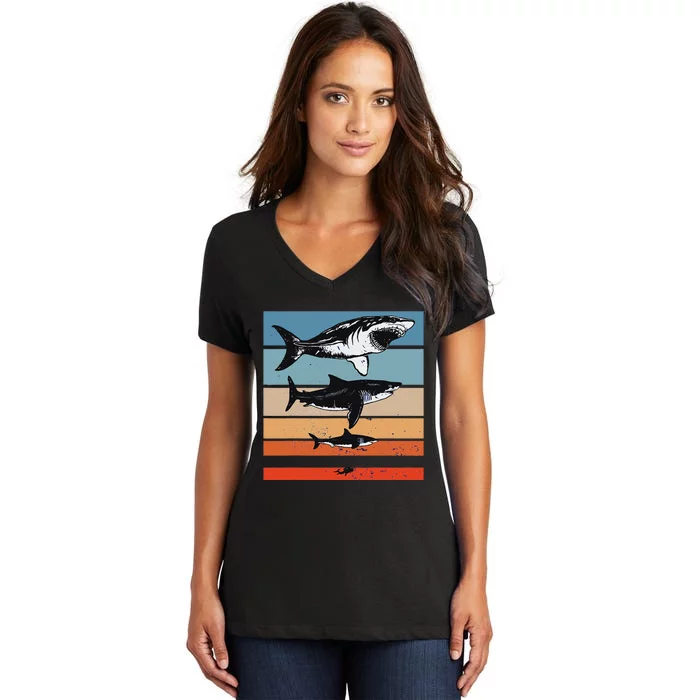 Megalodon Size Comparison Sharks Giant Prehistoric Diver Women's V-Neck T-Shirt