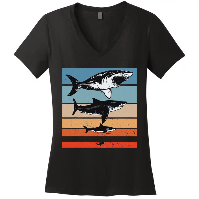 Megalodon Size Comparison Sharks Giant Prehistoric Diver Women's V-Neck T-Shirt