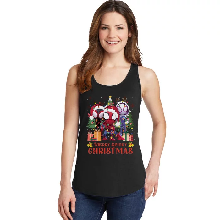 Merry Spidey Christmas Funny Super Hero Santa Claus Ladies Essential Tank