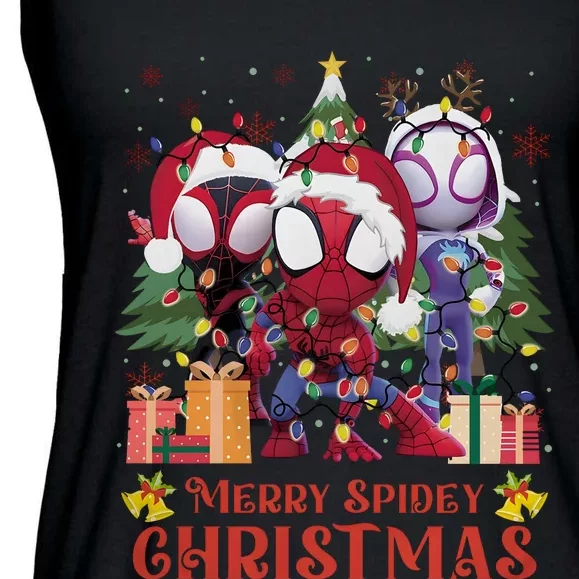 Merry Spidey Christmas Funny Super Hero Santa Claus Ladies Essential Flowy Tank