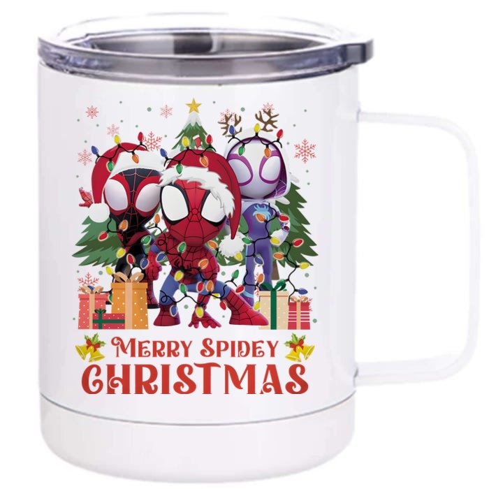 Merry Spidey Christmas Funny Super Hero Santa Claus Front & Back 12oz Stainless Steel Tumbler Cup